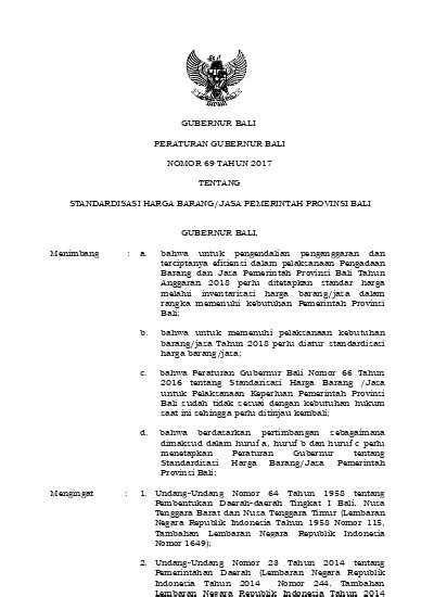 Gubernur Bali Peraturan Gubernur Bali Nomor Tahun Tentang