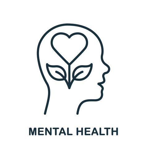 Mental Health Wellness Line Icon Human Brain With Flower Psychology