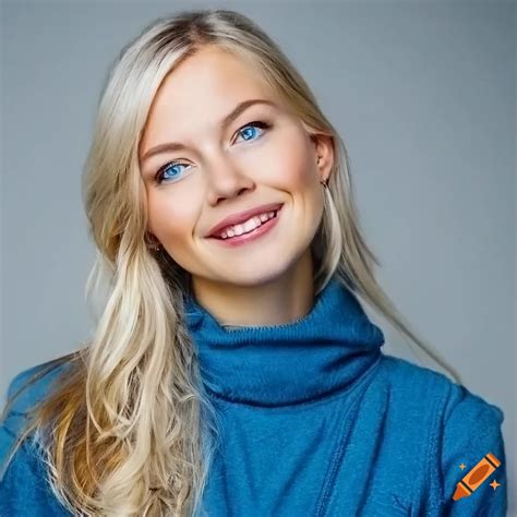 Portrait Of A Swedish Blonde Girl With Blue Eyes And Winter Clothes On