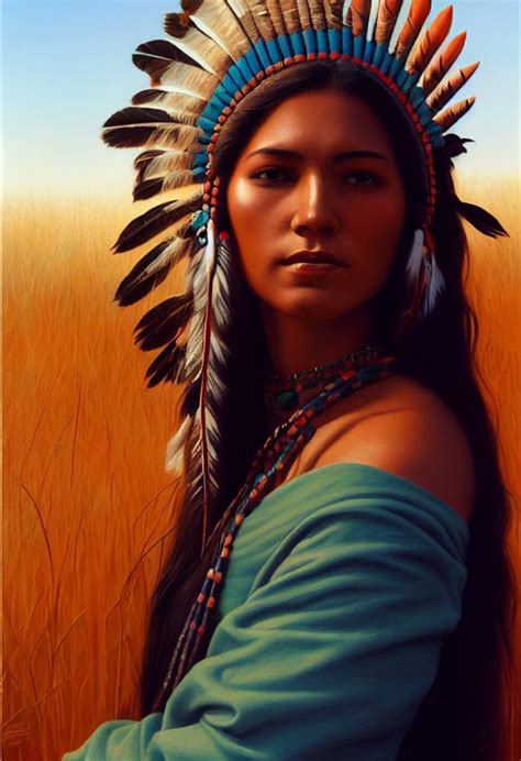 Portrait Of Beautiful Native American Woman Standing Midjourney