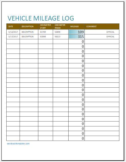 Vehicle Mileage Log Templates For Ms Word Excel