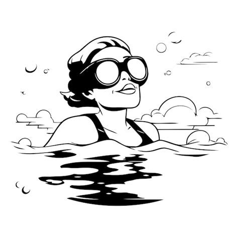 Ilustración Vectorial De Una Mujer Nadando En Una Piscina Con Gafas De