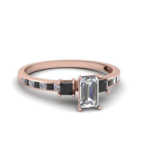 Delicate 3 Stone Emerald Cut Engagement Ring With Black Diamond In 14k