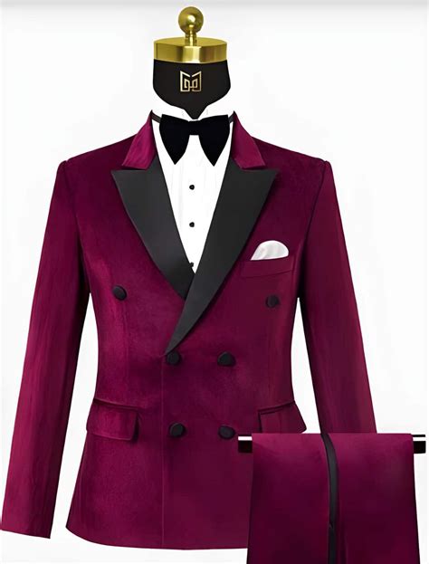 Mens Burgundy Velvet Tuxedo Velvet Suits Double Breasted Tuxedo Suit