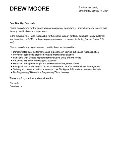 Supply Chain Management Cover Letter Velvet Jobs