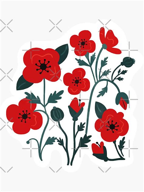 Red Poppy Floral Wild Flowers Sticker For Sale By Repus Redbubble