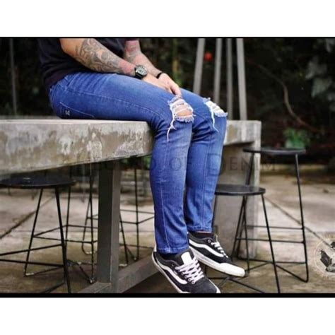 Jual Celana Jeans Sobek Lutut Original Jeans Sobek Pria Skiny Jeans