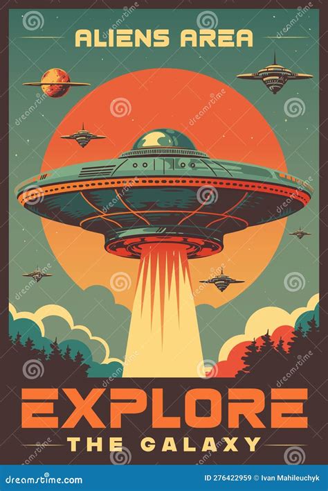 El Afiche De Vintage Area Aliens Colorido Ilustración Del Vector Ilustración De Tierra Vuelo