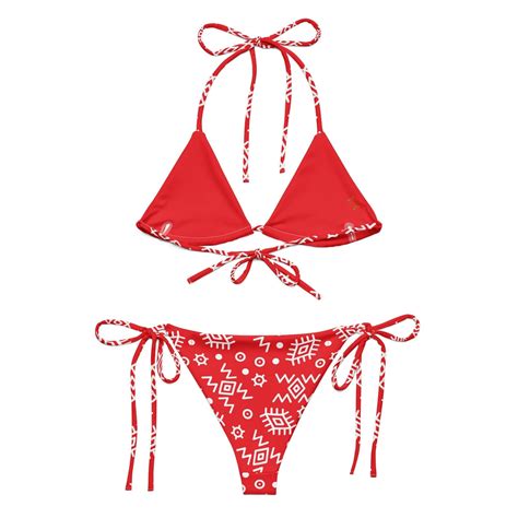 Red Bikini Aop Strappy Triangle Bikini Set Etsy