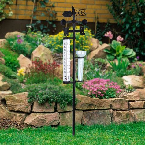 Weather Stationrain Gauge With Thermometer Garden Stakes