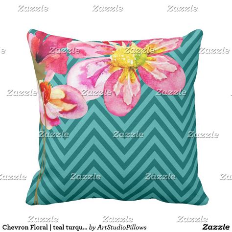 Chevron Floral Teal Turquoise Throw Pillow Zazzle Chevron Throw Pillows Turquoise Throw