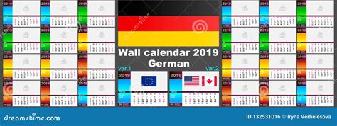 2019 Deutsche German Wall Calendar Two Iso 8601 Templates For Europe