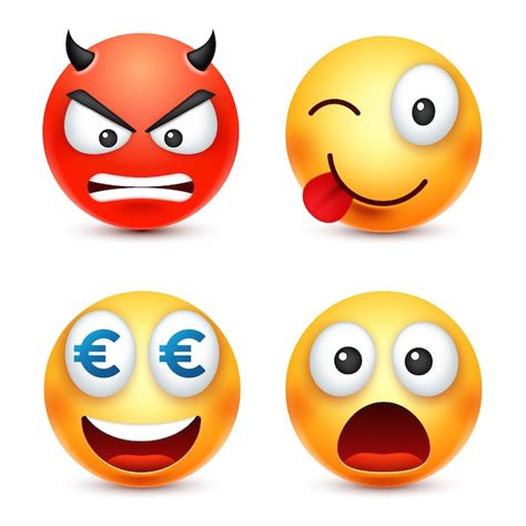 El Emoticon Sonriente Establece Una Cara Amarilla Con Emociones Estado