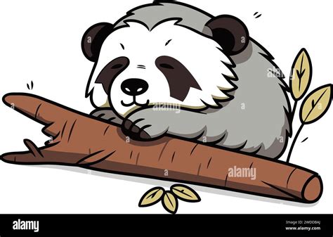 Cute Panda Sleeping On A Tree Branch Vector Illustration Stock Vector