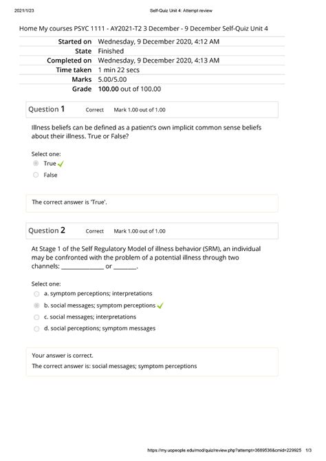 Self Quiz Unit Attempt Review Self Quiz Unit Attempt