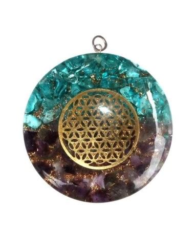 Pendentif Orgonite Am Thyste Topaze Fleur De Vie Cm