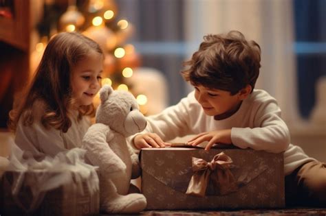 Premium AI Image | children opening christmas presents