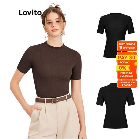 Multi Colors Lovito Casual Plain Small Stand Collar T Shirt For Women