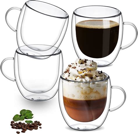 Clear Coffee Mugs Set Of 4 Double Walled Glass Coffee Mugs 250ml8oz