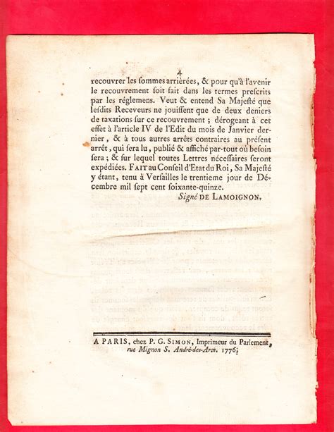 Arrest Du Conseil D Tat Du Roi Qui Ordonne Qu Compter Du Premier