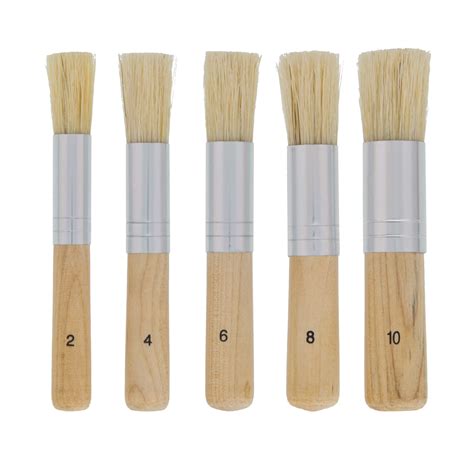 U S Art Supply 5 Piece Wood Handle Stencil Brush Set Natural Bristle