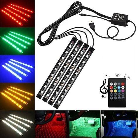 4x Dc12v 9 Led Rgb Auto Innenraum Atmosphäre Fußraum Streifen Licht USB