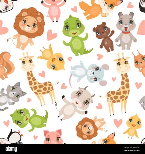 Baby animals pattern. Fabric printed seamless safari wild animals ...