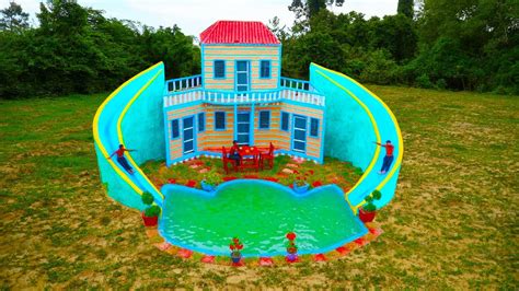 Days Build A Mud Tiny House Swimming Pool Twin Water Slide