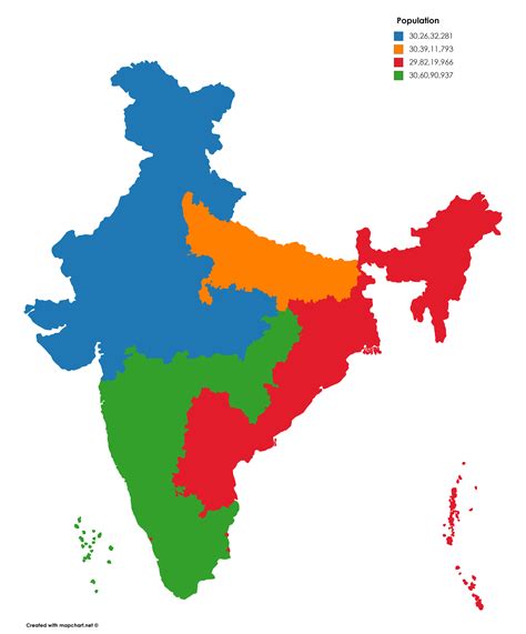 India divided into 4 regions with almost Equal Population : r/india