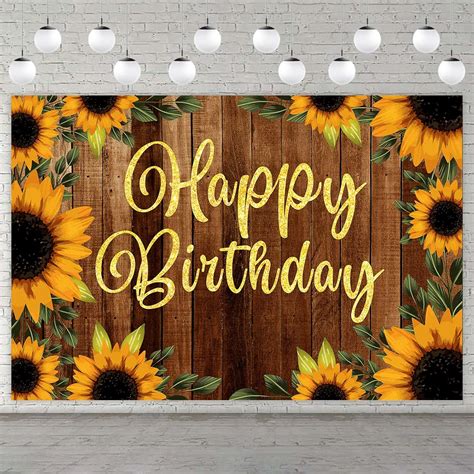 Sunflower Happy Birthday Rustic Wood Banner Backdrop Sunflowers Flowers Fall Theme