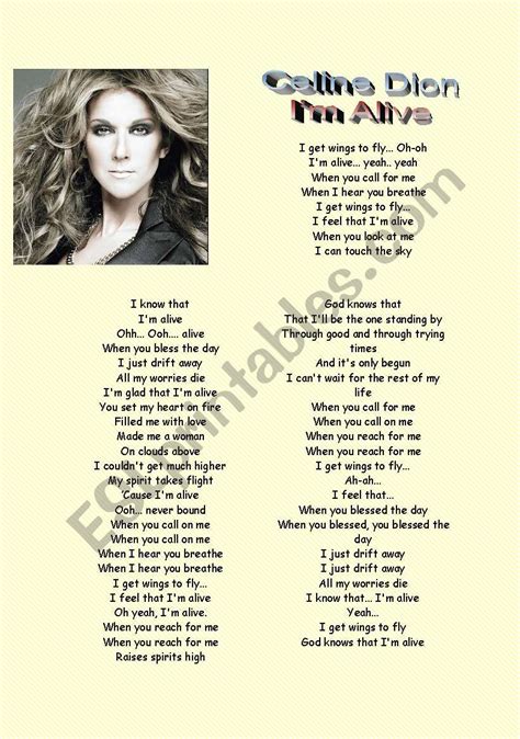 Song : Celine Dion I´m Alive - ESL worksheet by Enid Stella