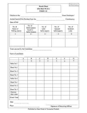 Fillable Online Arunachalpradesh Nic Result Sheet See Rule 56 4 FORM