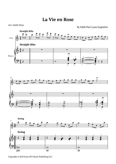 La Vie En Rose By Edith Piaf Flute Solo Digital Sheet Music Sheet Music Plus