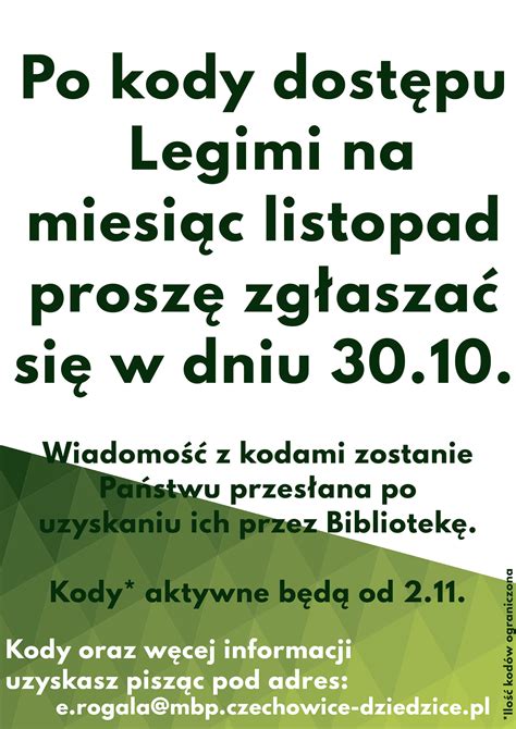 Legimi Listopad Miejska Biblioteka Publiczna W Czechowicach Dziedzicach