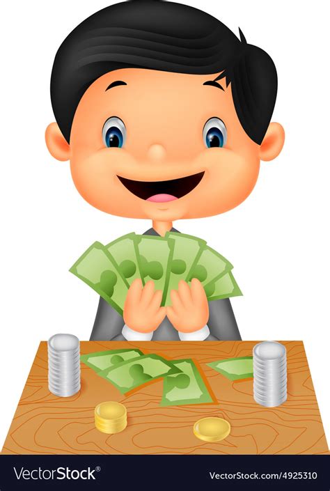 Cartoon boy counting the money Royalty Free Vector Image