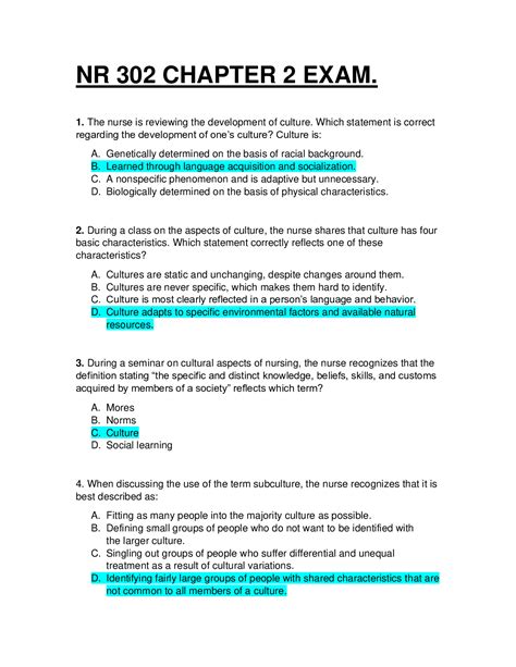 Nr 302 Nr302 Chapter 2 Exam Questions With Verified Answer