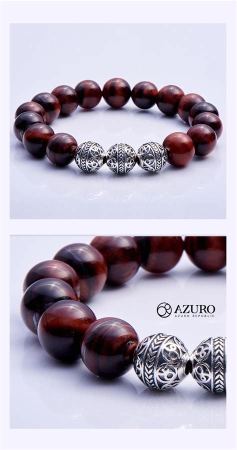 Silver Classic Red Tiger Eye Bracelet Beaded Bracelets Mens Beaded