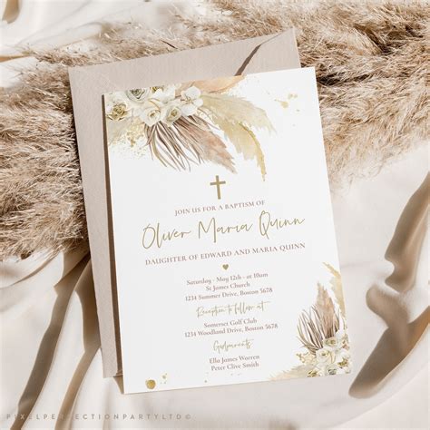 Editable Pampas Grass Baptism Invitation Bohemian Baptism Etsy Uk