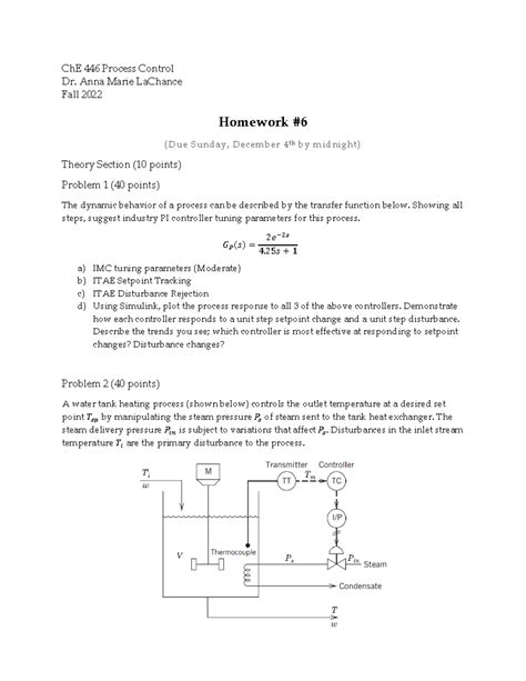 Process Control HW6 ChE 446 Process Control Dr Anna Marie LaChance