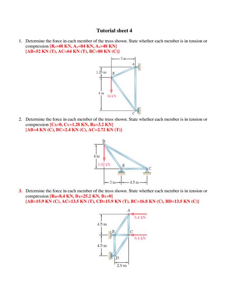 All Units I To Vi Tutorial Sheet 4 Determine The Force In Each Member Of The Truss Shown