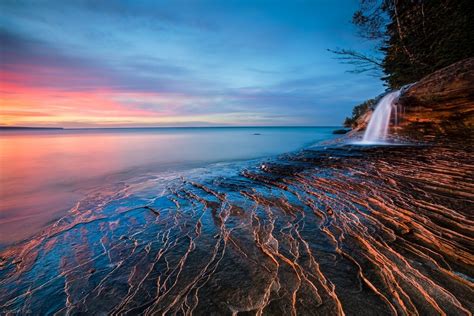 Sunlight Landscape Waterfall Sunset Sea Lake Water Rock Nature