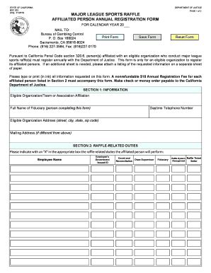 Fillable Online Oag Ca Bgc Major League Sports Raffle Affiliated