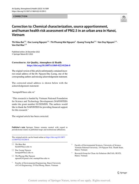 Correction To Chemical Characterization Source Apportionment And