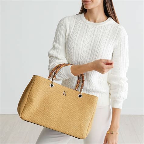 Bamboo Elisabetta Monogrammed Raffia Handbag Mark And Graham