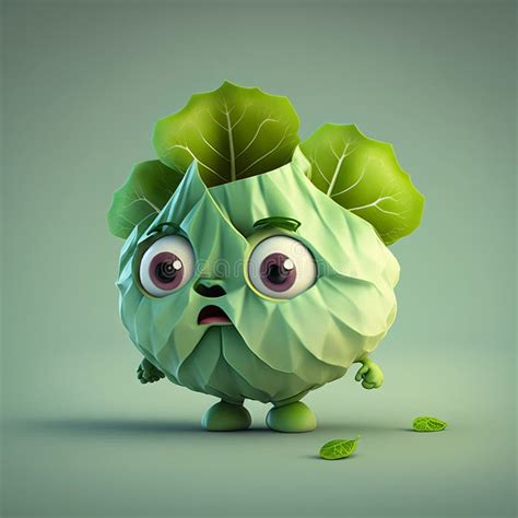 Cute Cartoon Cabbage Character Generative AI Stock Illustration