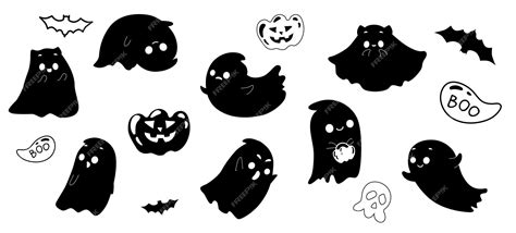 Premium Vector Set Of Cute Funny Ghost Silhouettes Scary And Funny Ghosts For Halloween