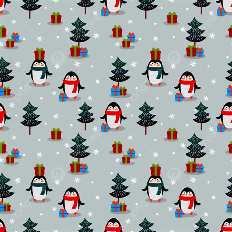 Cute Penguins And Christmas Gift Seamless Pattern Background Seamless