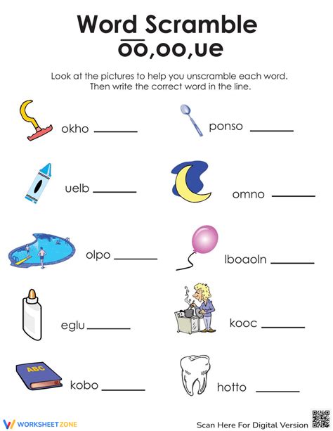 Word Scramble Double Vowels Worksheet