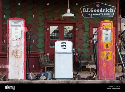 USA Arizona Chloride Ghost Town Old Gas Station Dawn Stock Photo