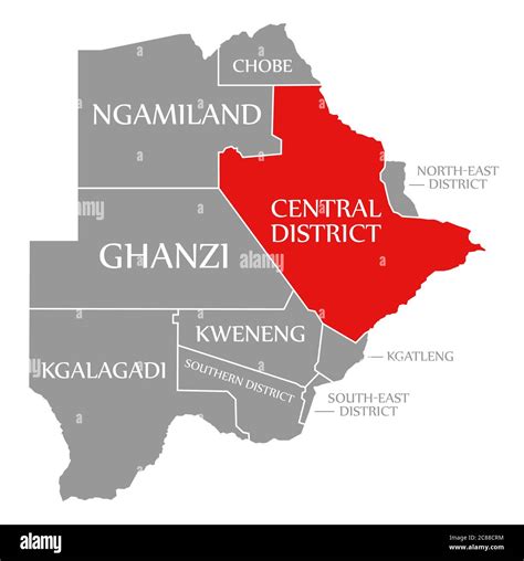 Central District Red Highlighted In Map Of Botswana Stock Photo Alamy